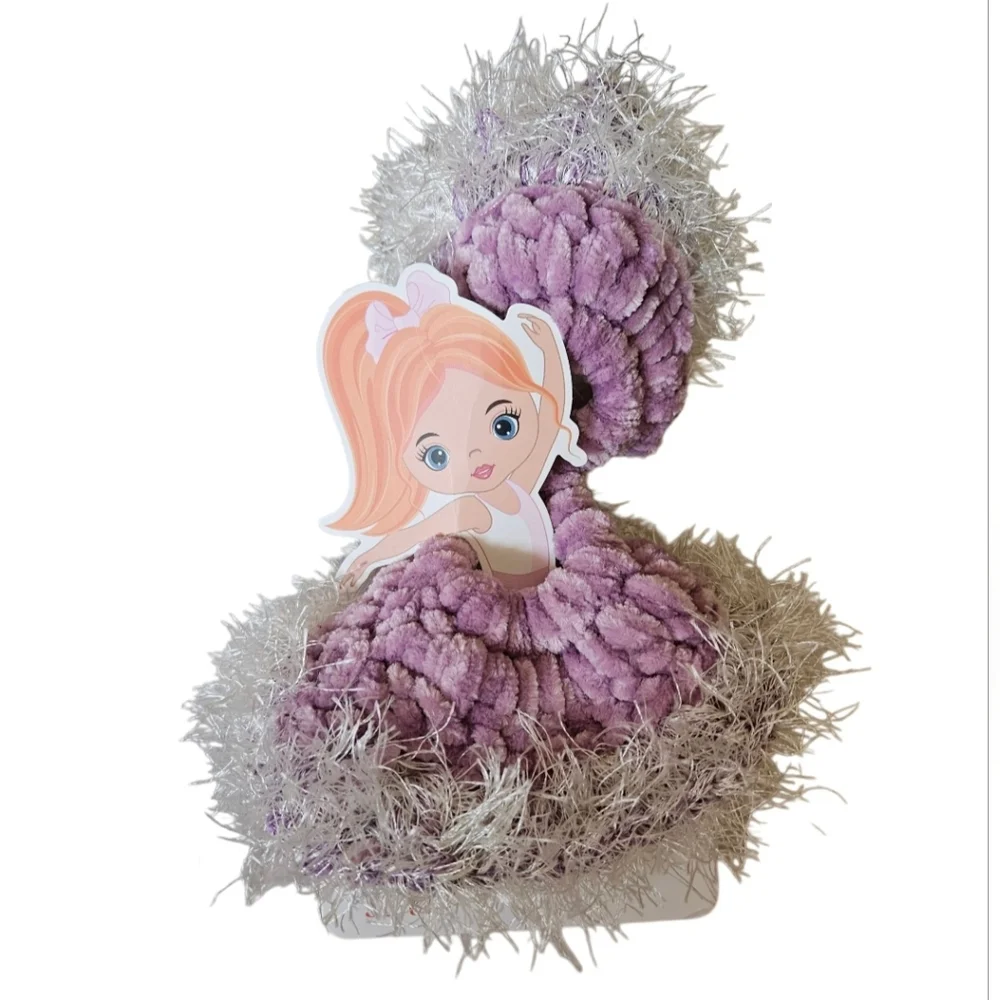 Hand Crafted Crochet Kids Scrunchie Purple Chenille Eyelash Soft Yarn Hair Tie